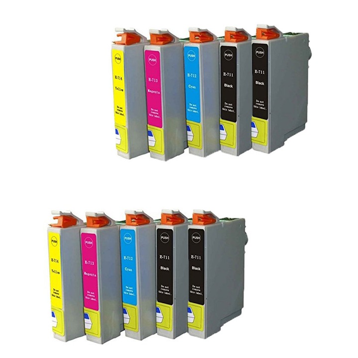 10 db tintapatron készlet, 4 fekete T0711 és 2x3 színű kék/piros/sárga T0712-3-4 kompatibilis az EPSON Stylus D/DX 4000, 5000, 6000, 7000, 8000, 9000 sorozattal