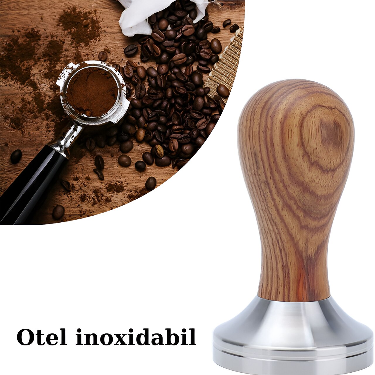 Tamper cafea, profesional, confectionat din lemn de trandafir si otel