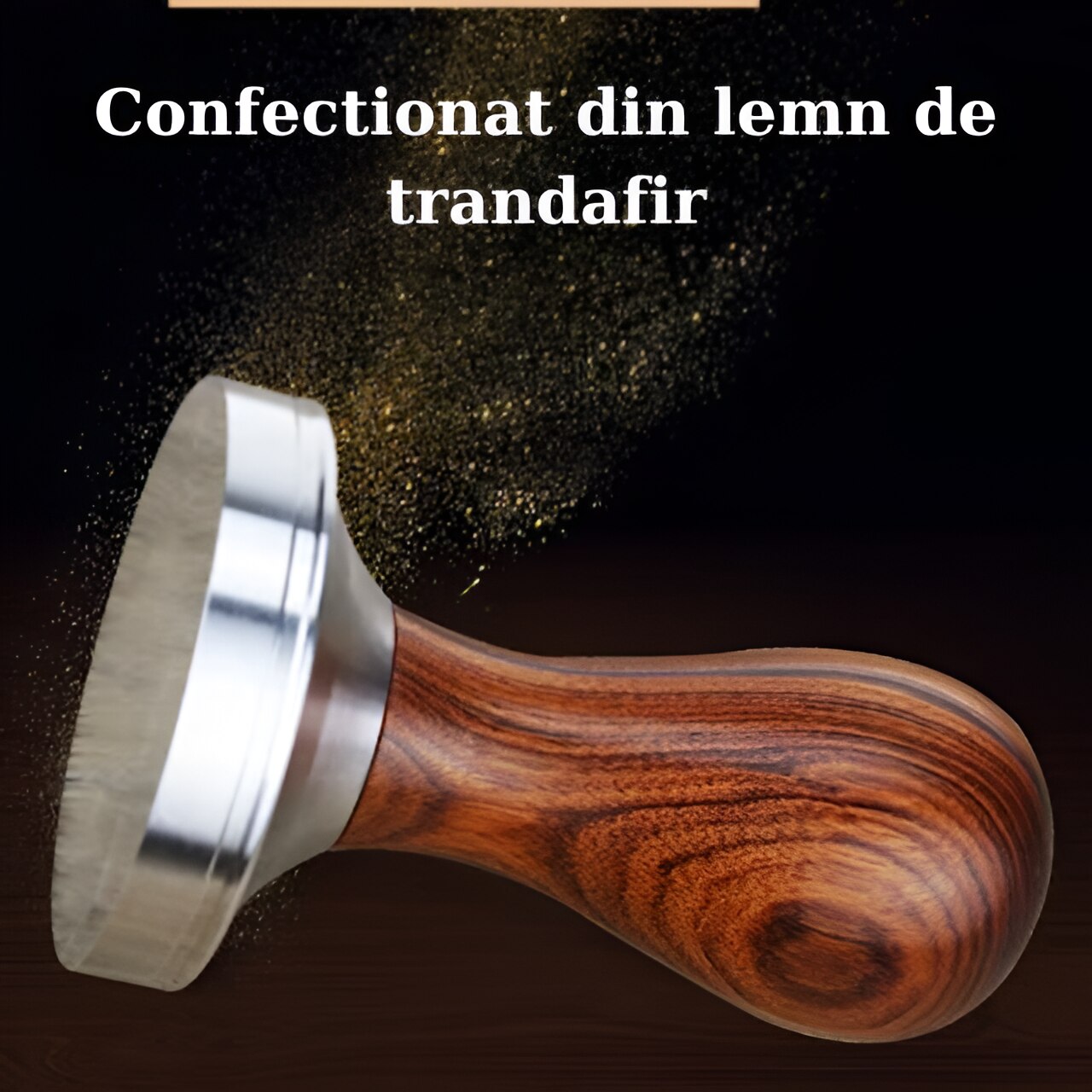 Tamper cafea, profesional, confectionat din lemn de trandafir si otel