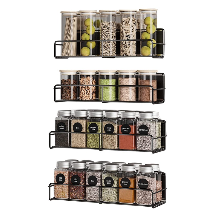 Set 4 organizatoare pentru bucatarie, OVERTANG, Metal, 28.5x8.5x7cm/30x10.5x7cm, Negru