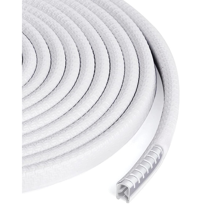 Garnitura Cauciuc Auto Premium de Protectie, Insertie aluminiu, Forma U pentru Margine Portiera, Capota, Portbagaj, Protectie Impact, 10mm Latime x 5 Metri Lungime, Alb