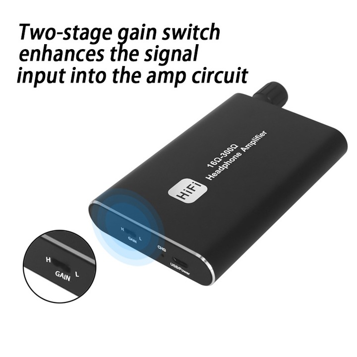 JESWO mini fejhallgató erősítő, Jack 3.5mm, Fekete