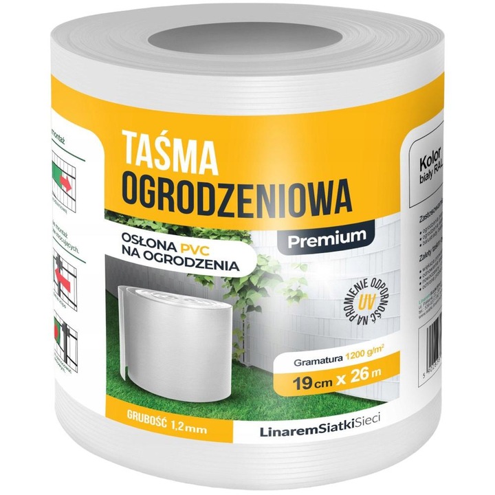 Banda pentru gard, Linarem, PVC, 19 cm, 26 m, 6 kg, Alb