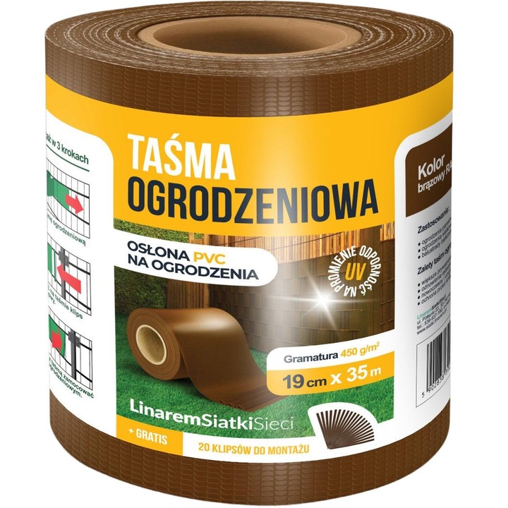 Banda gard, Linarem, PVC, Protectie UV, 19cm x 35m, Maro