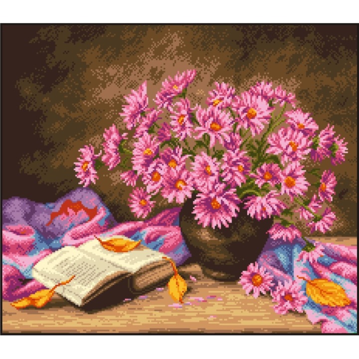 Ganduri de toamna - kit goblen cu diagrama alb-negru