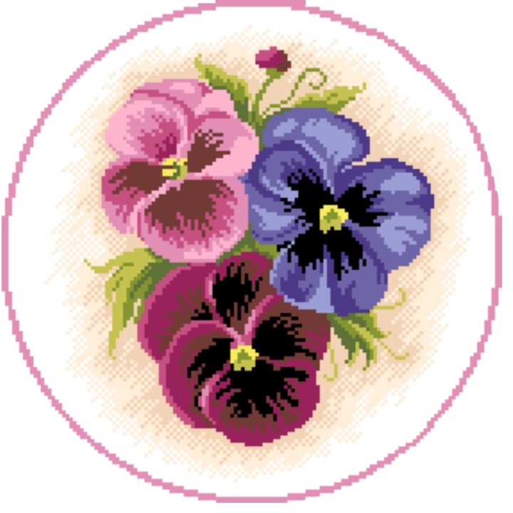 Trio pansele - kit goblen cu diagrama alb-negru