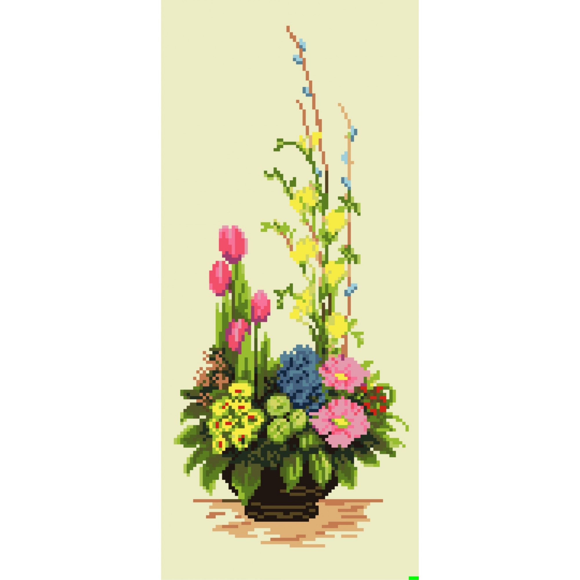 Ikebana primaverii - kit goblen cu diagrama alb-negru
