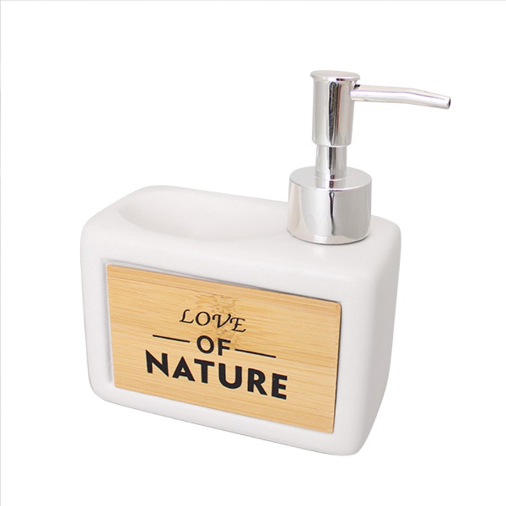 Frandis folyékony mosószer adagoló, 450 ml, kerámia/fa/ABS, fehér/natúr