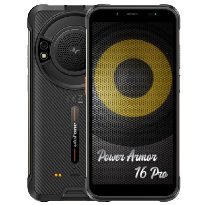Telefon mobil Ulefone Power Armor 16 Pro Negru, 4G, Difuzor 3.5W, IPS 5.93", 4GB RAM, 64GB ROM, Android 12, Helio G25, 9600mAh, Dual SIM