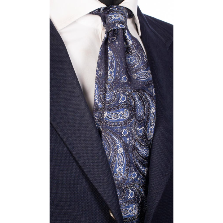 Cravata matase AN5582, albastru/alb, 148 cm x 8 cm