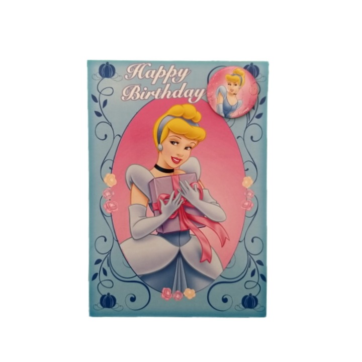 Felicitare Disney Cinderella cu insigna multicolora 13,5 x 19,5 cm