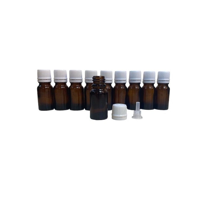 Бутилка с капкомер 20 ml комплект от 10 броя, кафява, бяла пластмасова капачка
