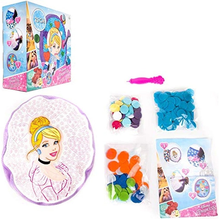 Set de fabricare perne, Slammer, Printese Disney, 25 cm, +4 ani, Textil/Plus, Multicolor