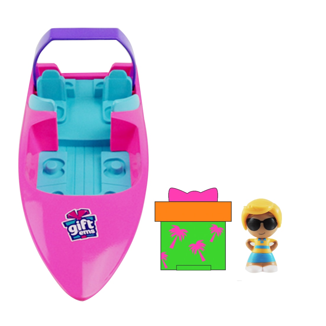 Set figurine Gift 'ems, Barca si cutie cu surpriza