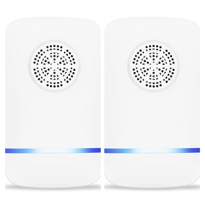 2 db Electronic Pest Repeller ultrahangos készülék készlet, rágcsálók, csótányok, patkányok, egerek, rovarok, bolhák, pókok, AEWOYAD, fehér/kék