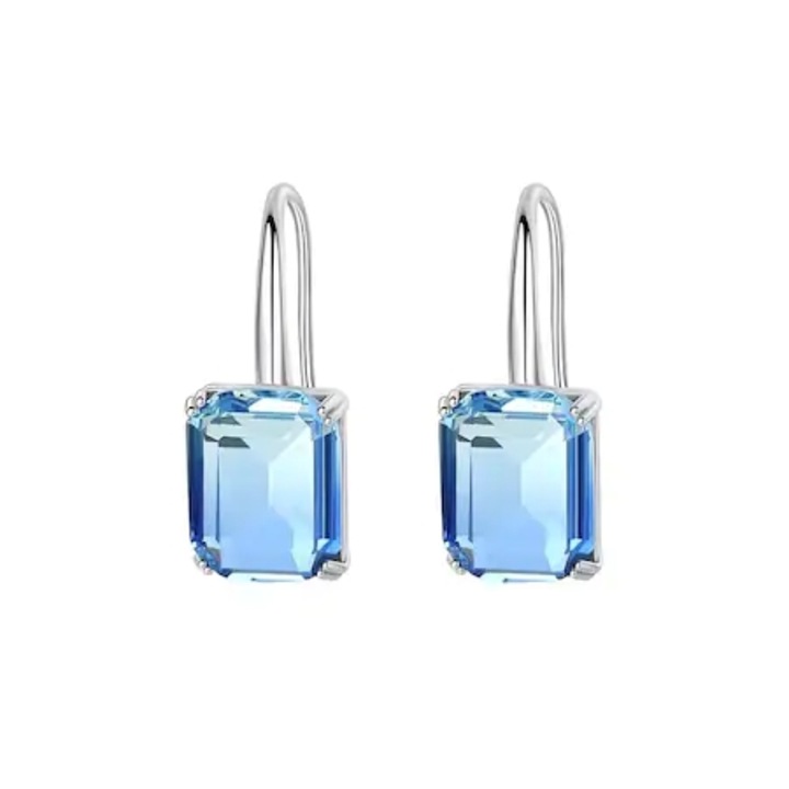 Дамски обеци, Vaxiuja, Сребро/Мед/Циркон, 20 x 8 мм, Сребро/Бледо синьо