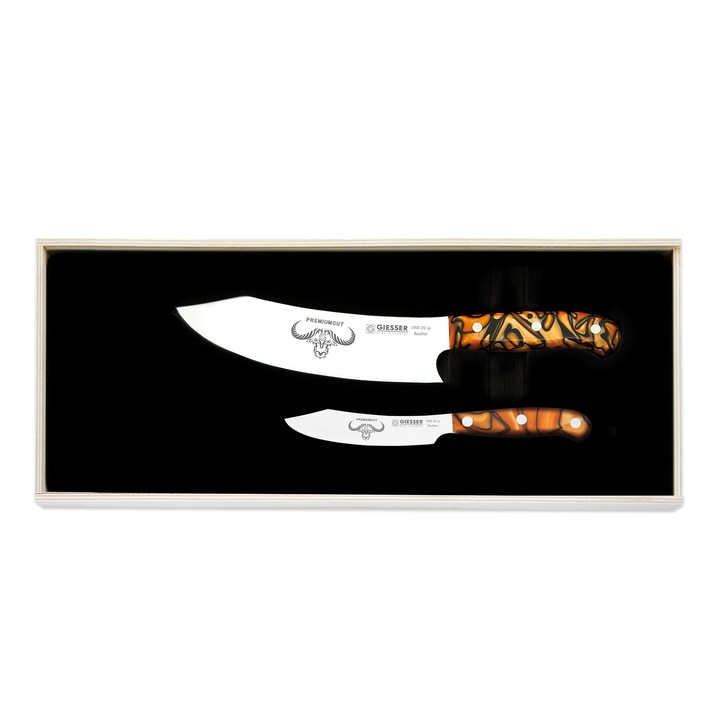 Set Cutitul Bucatarului si cutit de legume, GIESSER PREMIUMCUT No. II SPICY ORANGE, maner acrli 1988.2.so