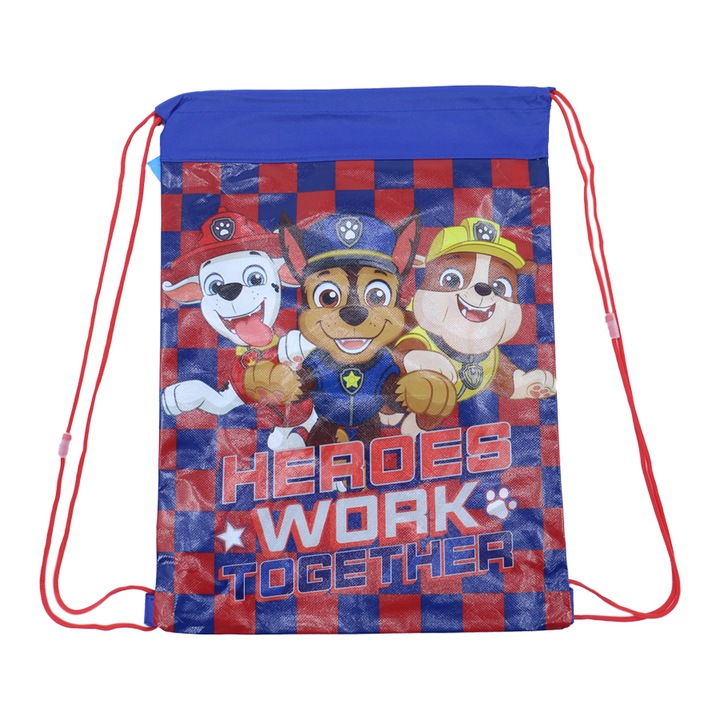 Vállas hátizsák madzaggal, Paw Patrol, kék/piros, 42 x 30 x 1 cm