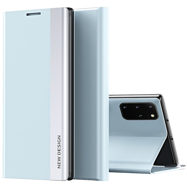 Xiaomi Redmi K40S 5G / Poco F4 5G, Калъф със странично отваряне, стойка, Wooze Silver Line, светло син (124012)