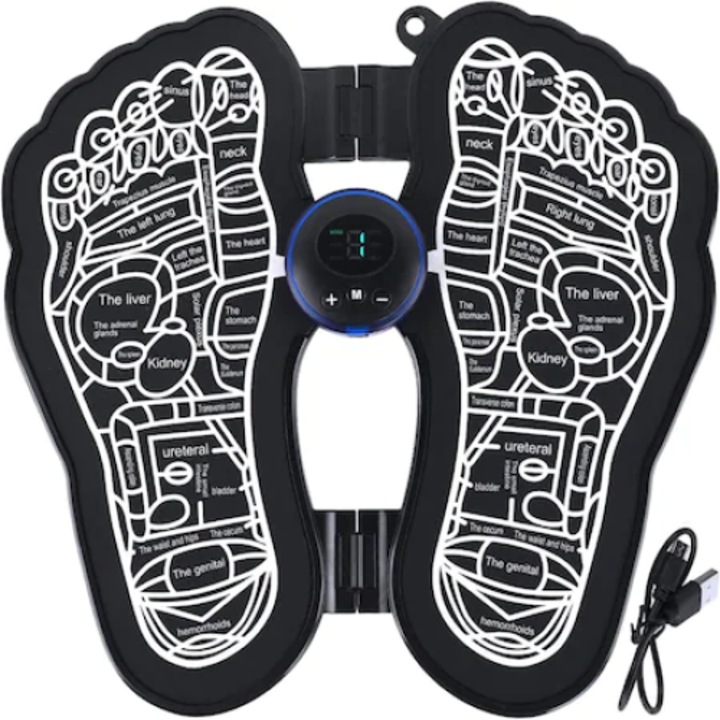 Aparat masaj picioare, Intensitate reglabila, Incarcare USB, 6 programe, Negru/Alb