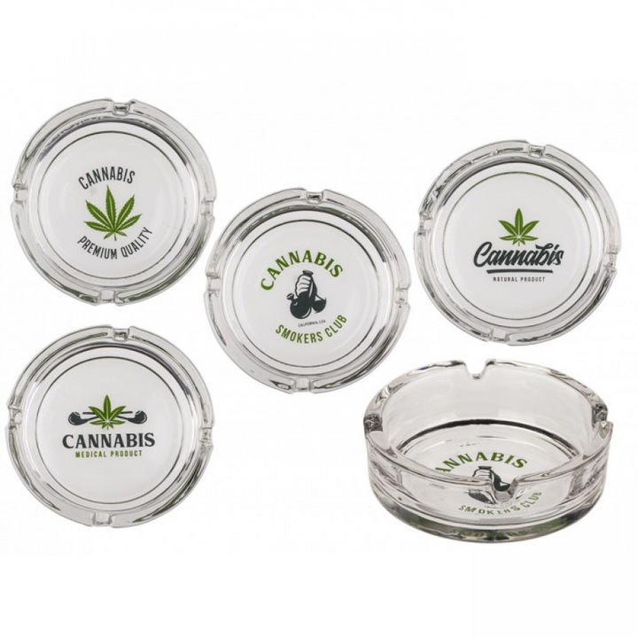 Scrumiera din sticla cannabis 10,5cm mix B8511