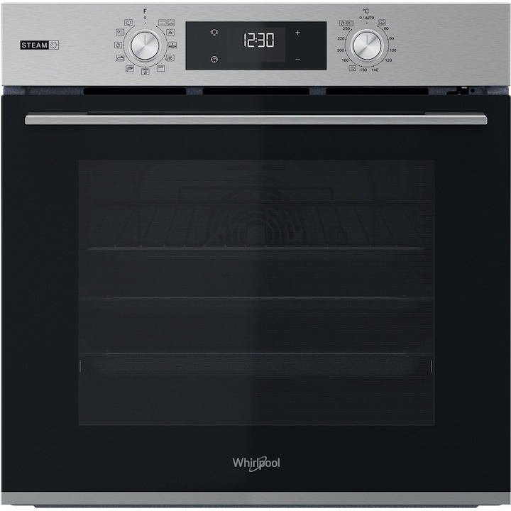 Cuptor incorporabil Whirlpool OMSK58RU1SX, clasa energetica A+, 71L, curatare priolitica si hidrolitica, negru/otel inoxidabil