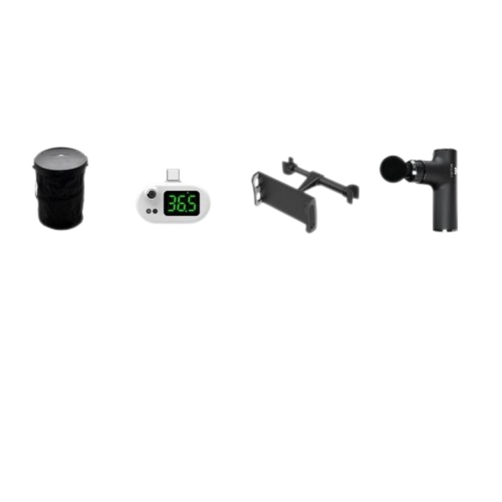 Set de calatorie MISURA, cos de gunoi pliabil, suport telefon, termometru non-contact, pistol de masaj