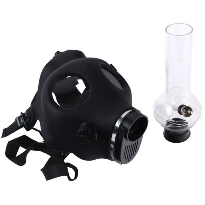 Narghilea Bong cu masca, Wild fire, Acrilic, 20 cm, Transparent/Negru