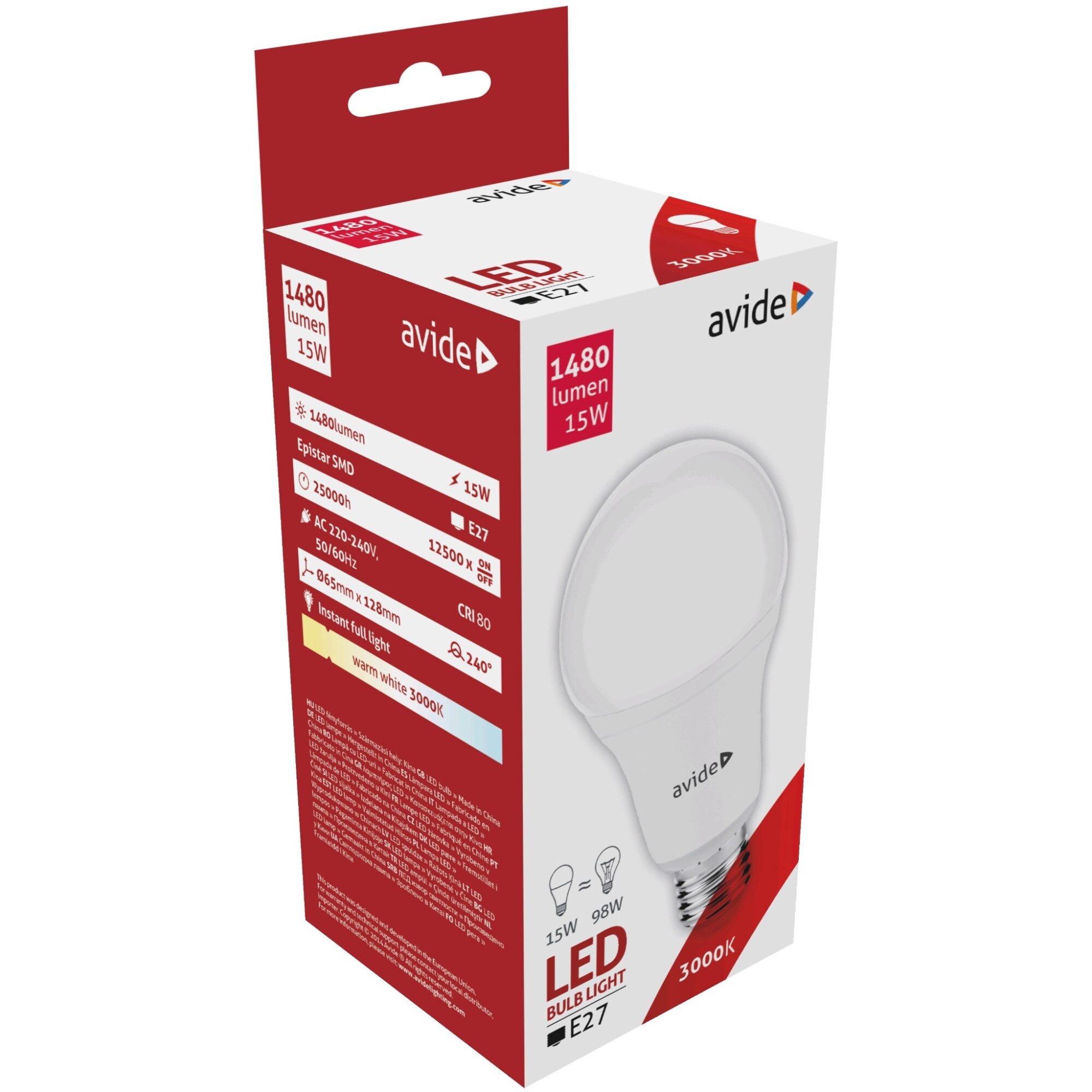 Set 2 Becuri Avide LED A60 15W lumina calda 3000K