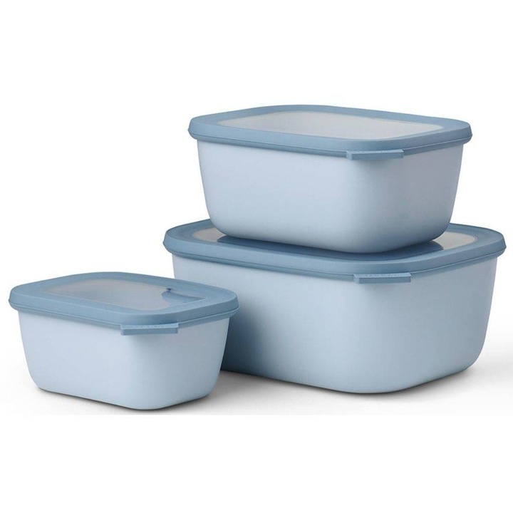 Set 3 caserole pentru depozitarea alimentelor, Mepal, Plastic, 750/1500/300ml, Albastru