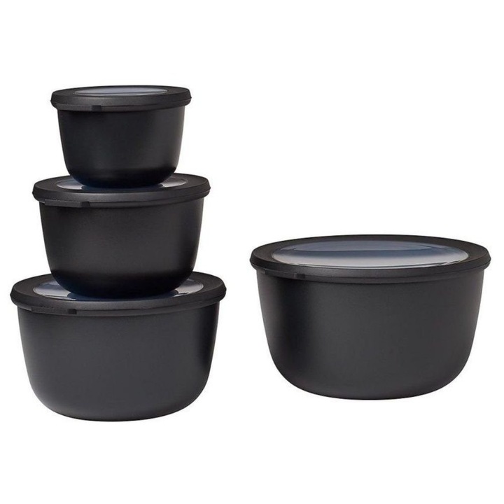 Set 4 caserole rotunde, Mepal, Plastic, 500/1000/2000/3000ml, Negru