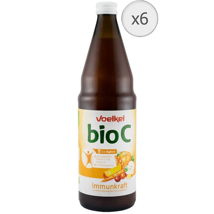 Suc bio Vitamina C pentru sustinerea sistemului imunitar Voelkel, sticla, 6 x 750ml
