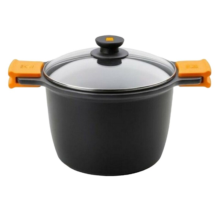 Oala cu capac, BRA, Aluminiu, 24 cm, Negru/Portocaliu