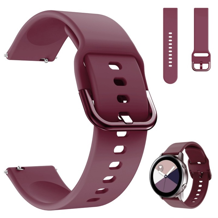 Szíj Garmin Venu / Vivoactive 3 / Amazfit BIP / Amazfit GTS / GTS 2 / GTS 3 / GTS 4 / MINI / Samsung Galaxy Watch 4 40/42/44/46mm / Samsung Galaxy Watch 5 40/44/45mm / Huawei Watch GT készülékekhez 2 42mm / GT 3 42mm / Elegáns / 20mm / bordó