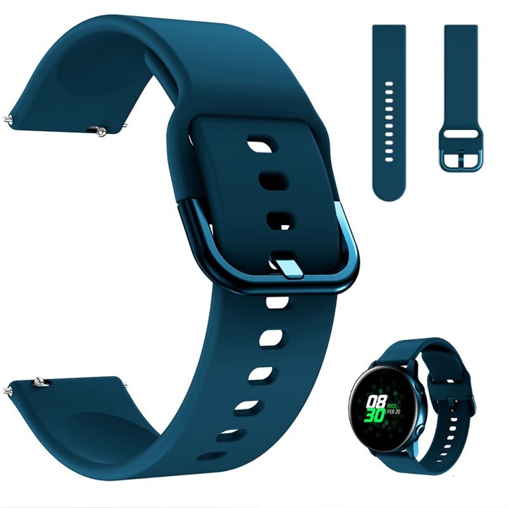 Szíj Samsung Galaxy Watch 4 40/42/44/46mm / Galaxy Watch 5 40/44/45mm / Garmin Venu / Vivoactive 3 / Amazfit GTR 42mm / BIP / GTS / GTS 2 / GTS 3 / GTS 4 / MINI / Huawei Watch készülékhez GT 2 42mm / GT 3 42mm / Elegáns / 20mm / sötét türkiz