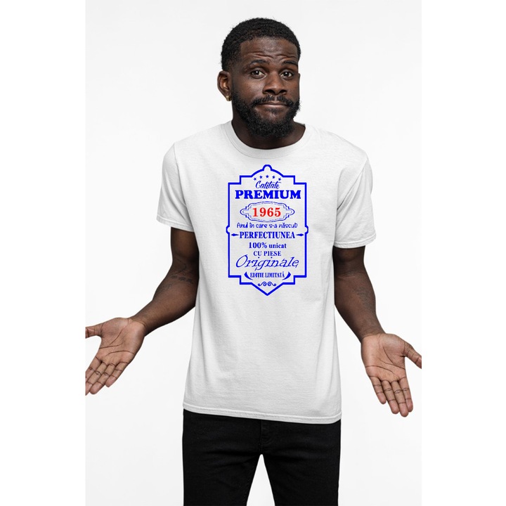 Tricou personalizat pentru barbati cu imprimeu, Anul in care s-a nascut perfectiunea - 1965, Alb, L