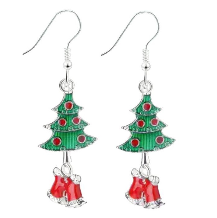 Hosszú fülbevaló medálokkal, Fém ötvözet, karácsonyfa/harang alakú, Többszínű