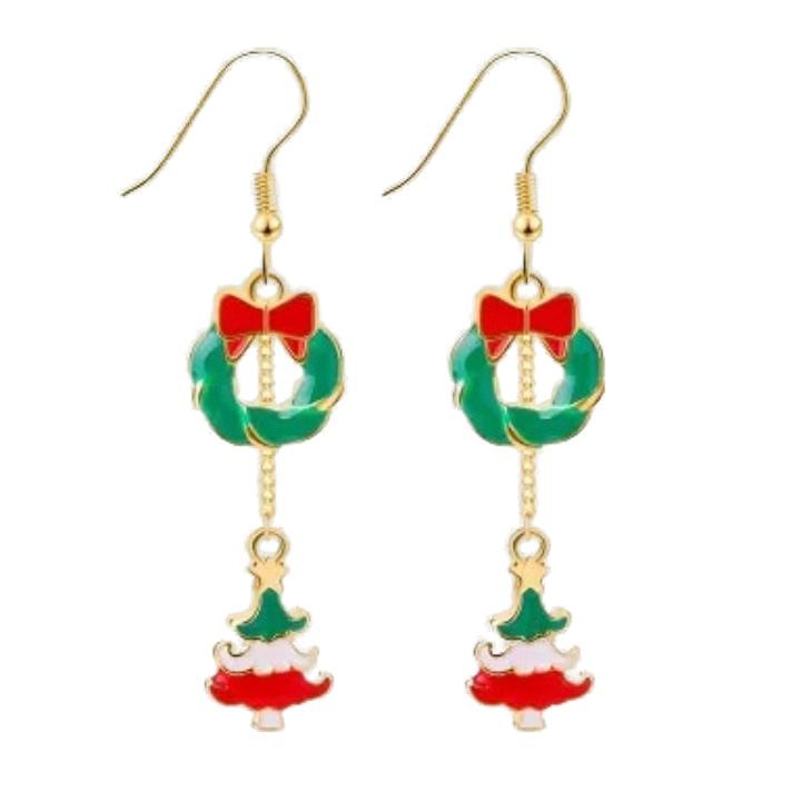 Hosszú fülbevaló medállal, Fém ötvözet, karácsonyfa forma/korona, Többszínű