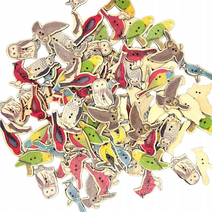 Set 50 de nasturi decorativi, Little Angel, Model pasare, Multicolor