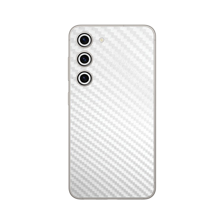 Folie Protectie iSkinz pentru Samsung Galaxy S23 5G - Carbon Alb Simple Cut, Skin Adeziv Cover pentru Carcasa Spate