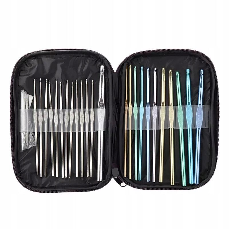 Set de crosetat cu 24 elemente, Aluminiu, Negru/Multicolor - eMAG.ro