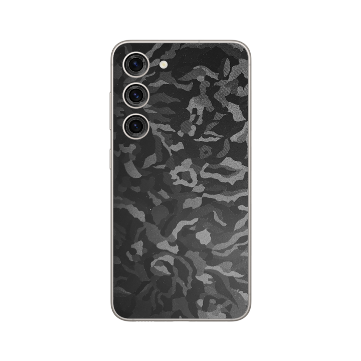 Folie iSkinz pentru Samsung Galaxy S23+ Plus 5G - Camo Negru Black Shadow 360 Cut, Skin Adeziv Full Body Cover, Protectie Carcasa Spate si Laterale