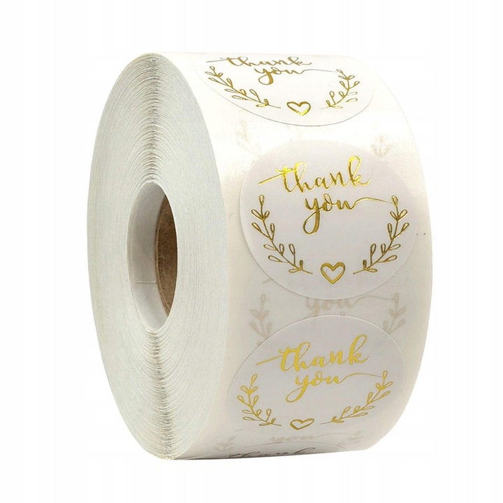 Ролка с 500 стикера за благодарност, 2,5 см, бяло/златисто