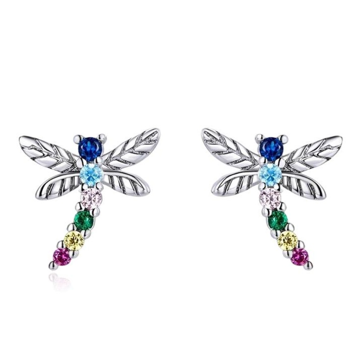 Дамски обеци, Сребро/Циркон, 1x0.9 см, Многоцветни