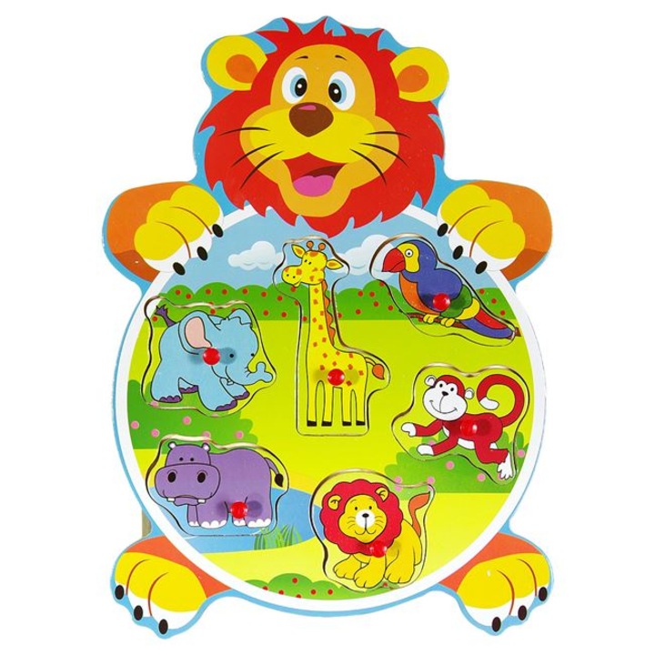 Puzzle incastru din lemn, Animale din savana, 6 piese, 27x20 cm