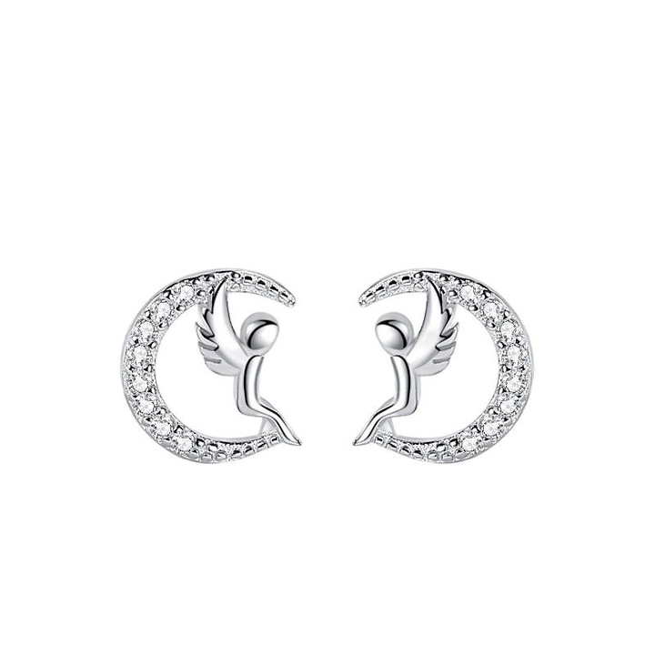 Дамски обеци, Сребрист/Циркон, 0.85x0.76, Сребро