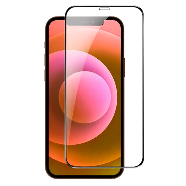 Folie protectie, compatibila IPhone 12 Pro Max, Calitate profesionala, Full Cover Margini Negre