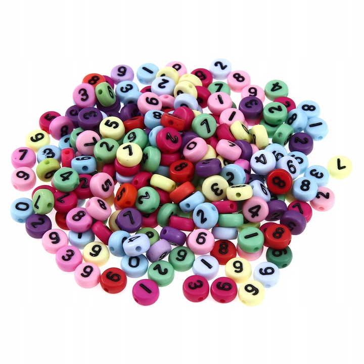 Set 100 margele cu numere, Acril, 7x7 mm, Multicolor