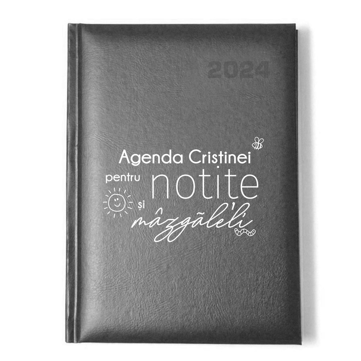 Agenda datata A5 2024, personalizata mazgaleli, AP1, Inedit Print, Negru, Pix negru, 15x21 cm