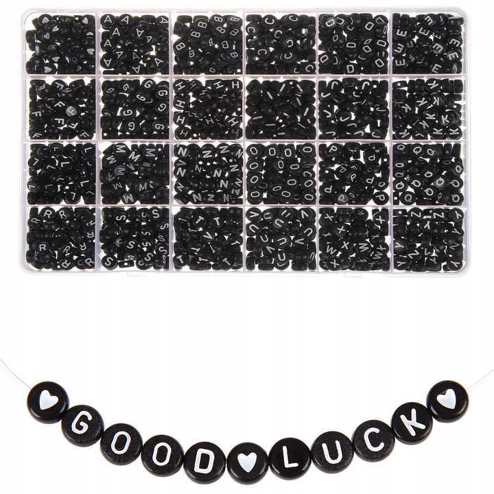 Комплект от 1200 мъниста с черни азбучни букви